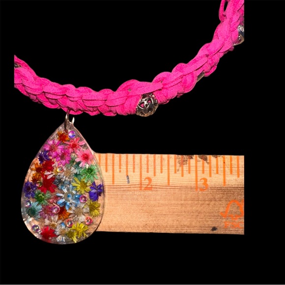 Daisies & Crystals Pink Vegan Suede Beaded Choker - Picture 6 of 7